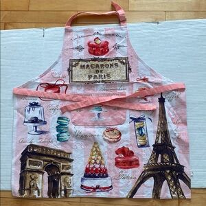 KITCHEN APRON in pink themed Souvenir Apron title Macaron de Paris 100% Cotton